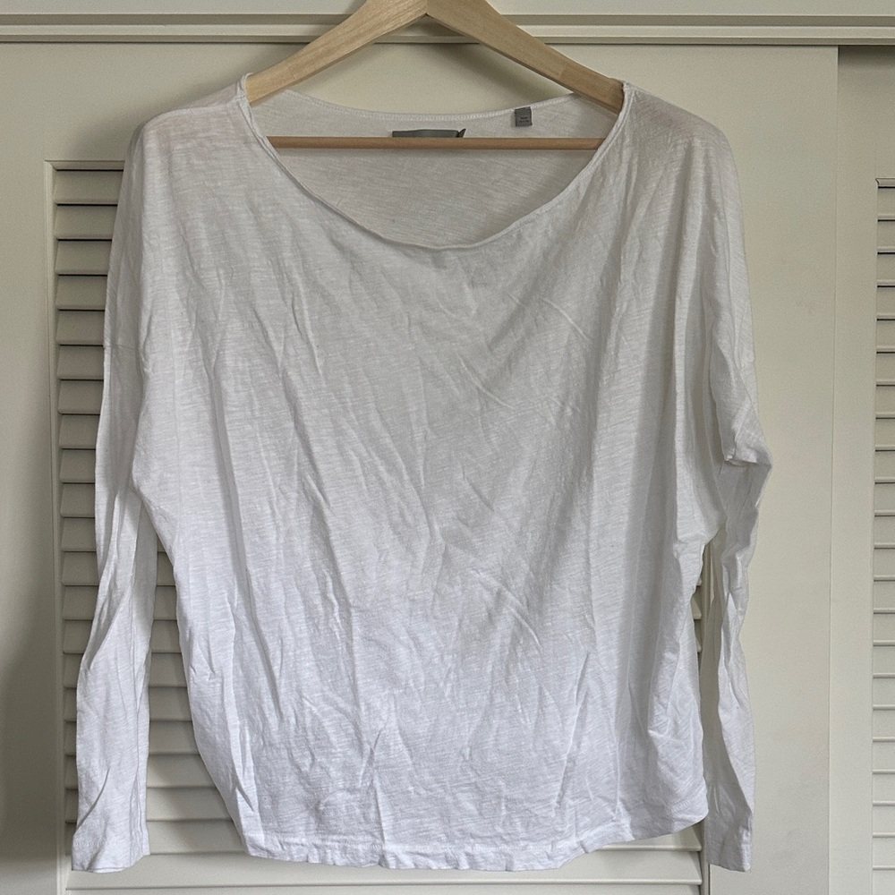 Vince Large Women's White Long Sleeve Scoop Neck Tee